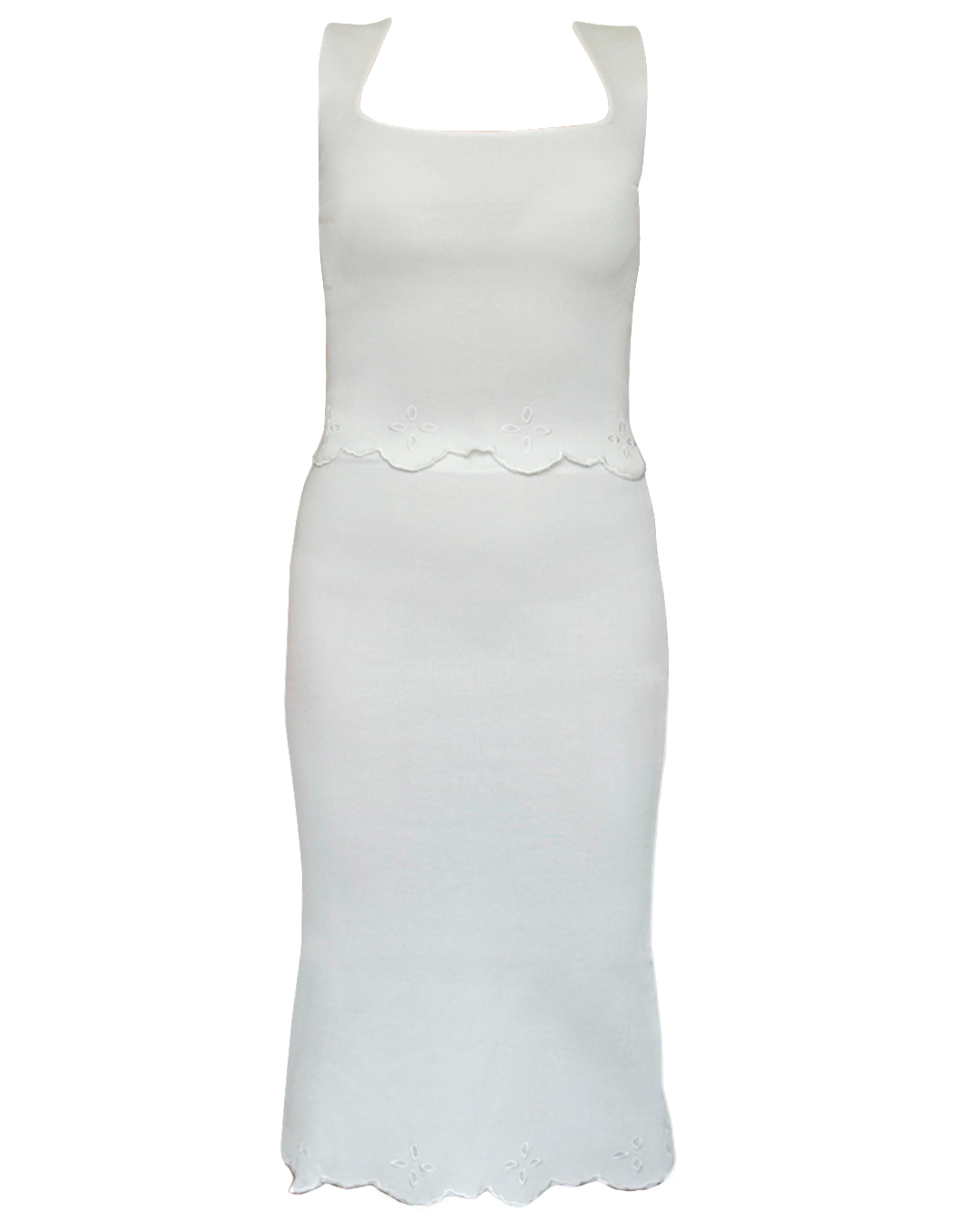 Set blanco femenino de falda y blusa de punto, outfit clásico Moona House