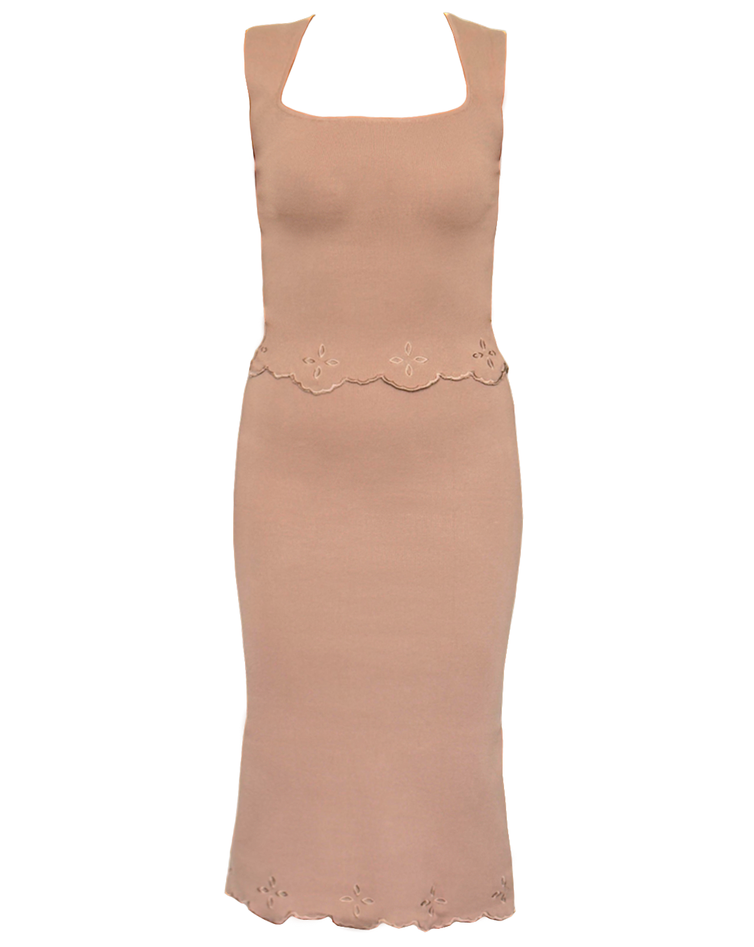 Conjunto rosa con falda y top tejido de punto, look elegante y atemporal