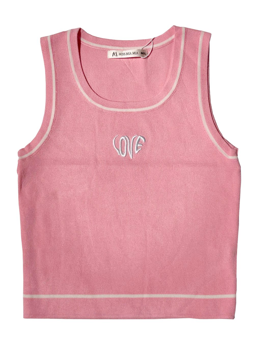 Blusa básica rosa sin mangas con estampado frontal LOVE, moda femenina Moona House