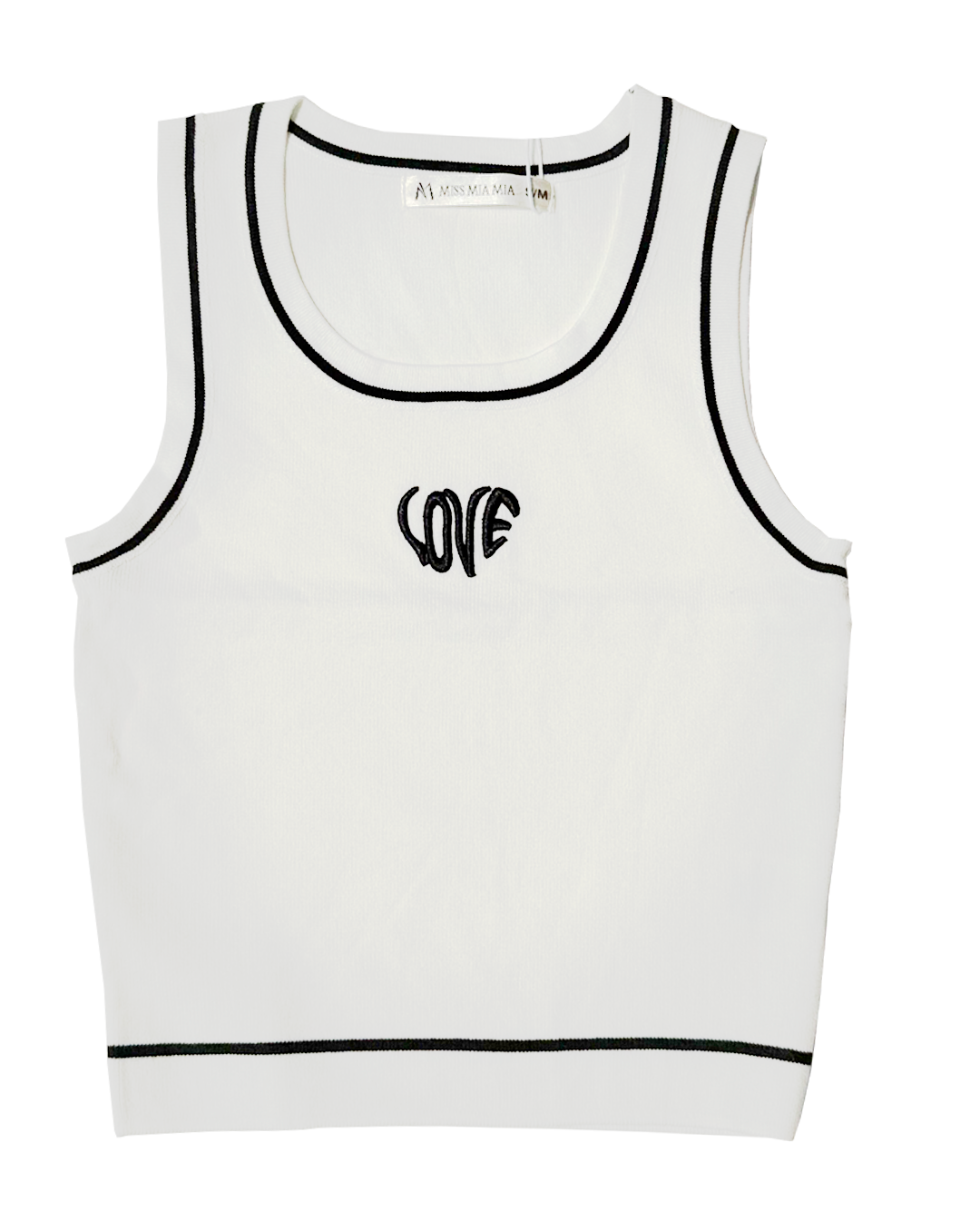 Blusa básica blanca sin mangas con estampado frontal LOVE, moda femenina Moona House