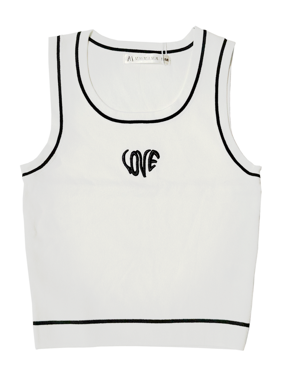 Blusa básica blanca sin mangas con estampado frontal LOVE, moda femenina Moona House