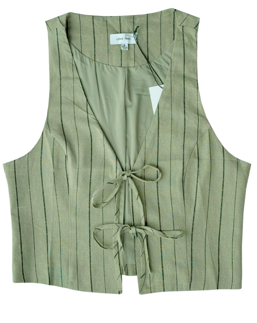 Chaleco verde con cuello v, estilo urbano. 