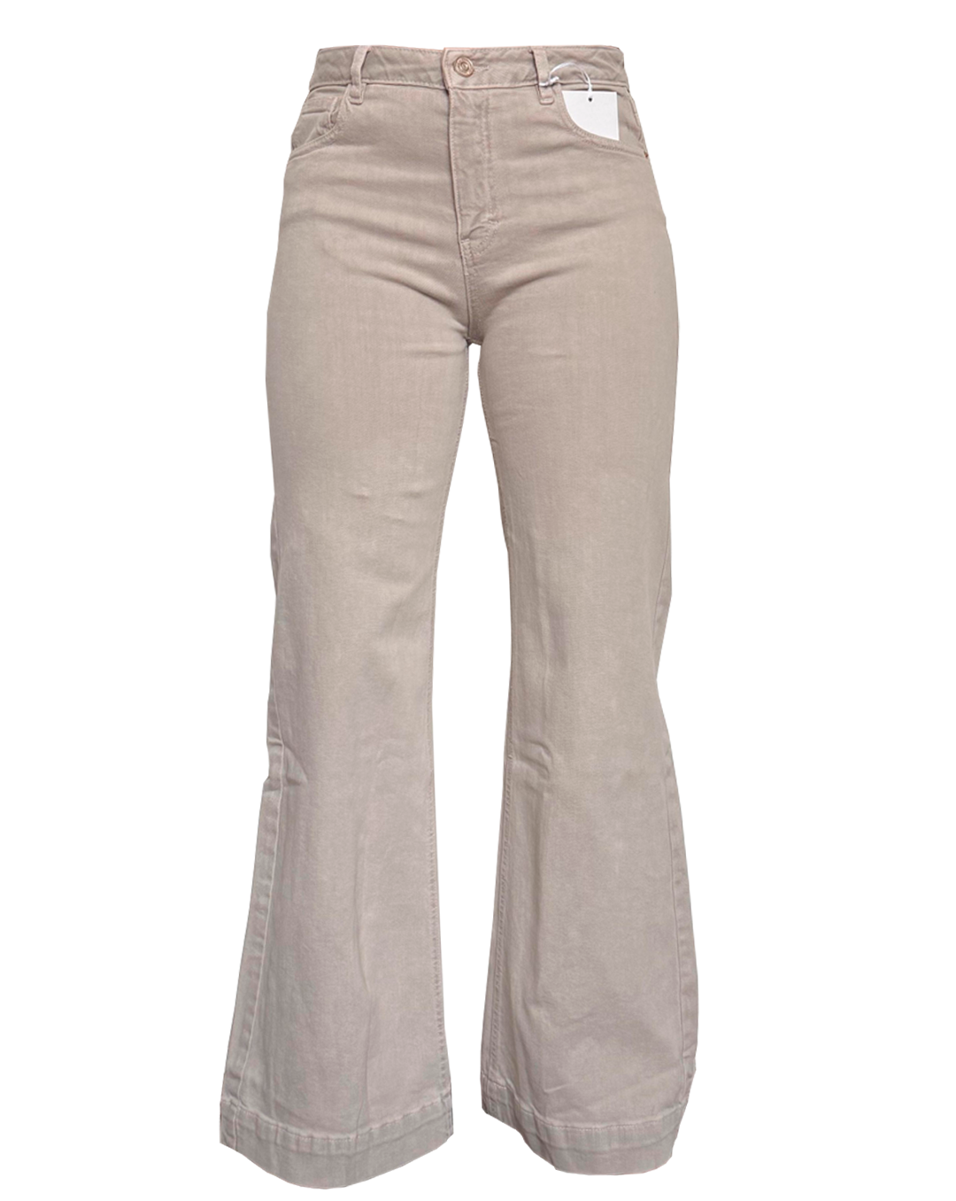 Pantalón denim beige corte bota, moda femenina versátil