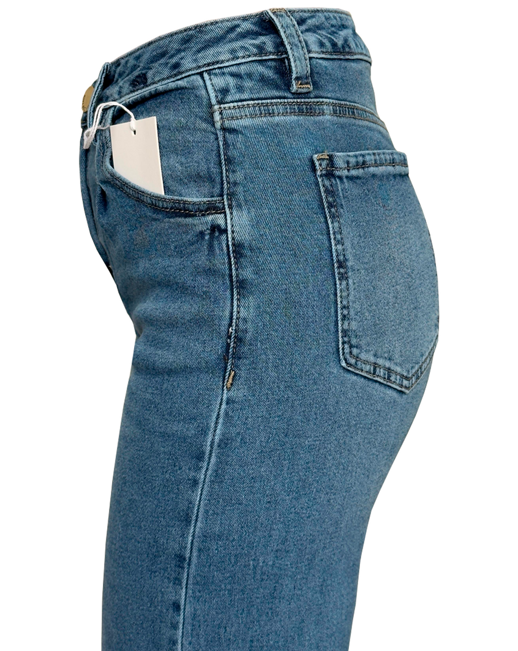 Jeans rectos de mezclilla azul con detalles en los laterales, estilo moderno Moona House
