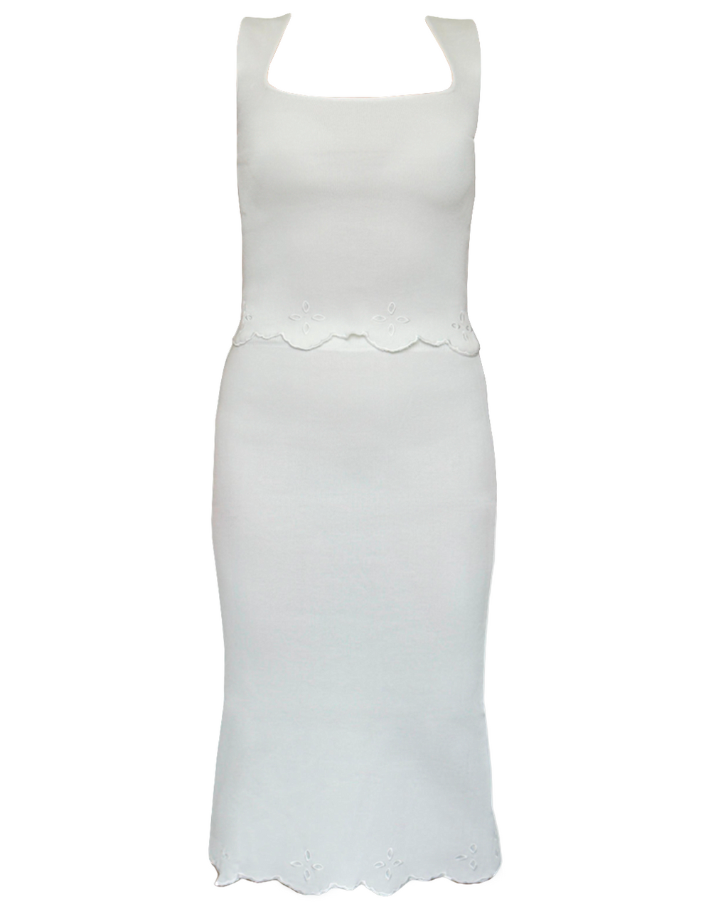 Set blanco femenino de falda y blusa de punto, outfit clásico Moona House