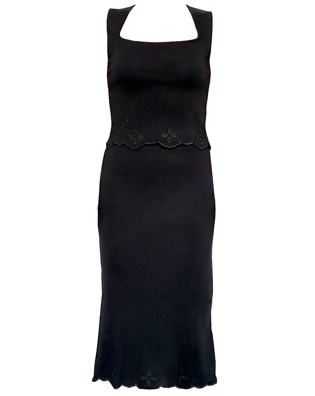 Conjunto negro con falda y top tejido de punto, look elegante y atemporal