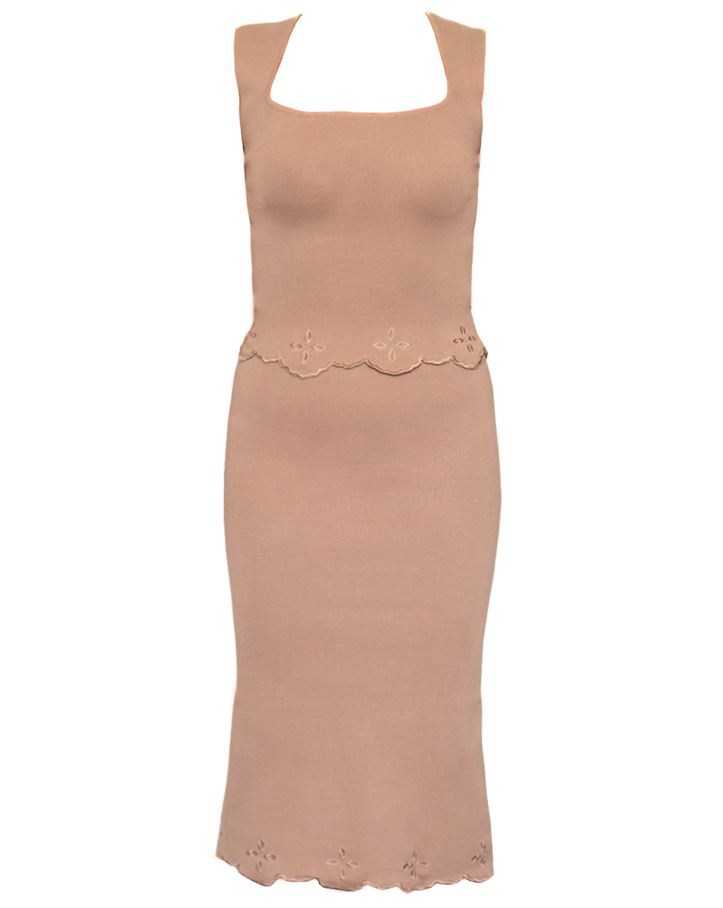 Conjunto rosa con falda y top tejido de punto, look elegante y atemporal