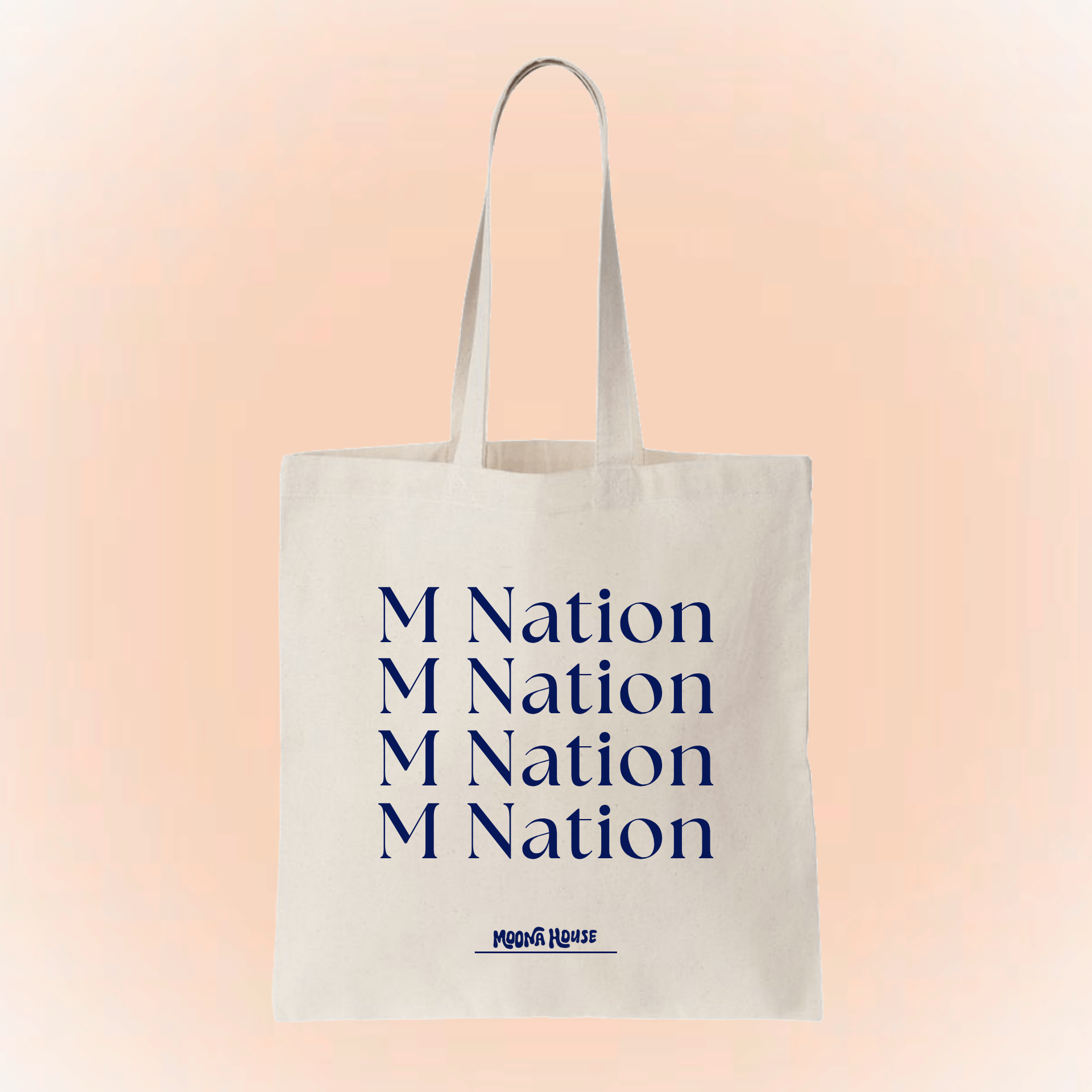 Bolsa tote bag color beige con diseño estampado MNation, estilo urbano